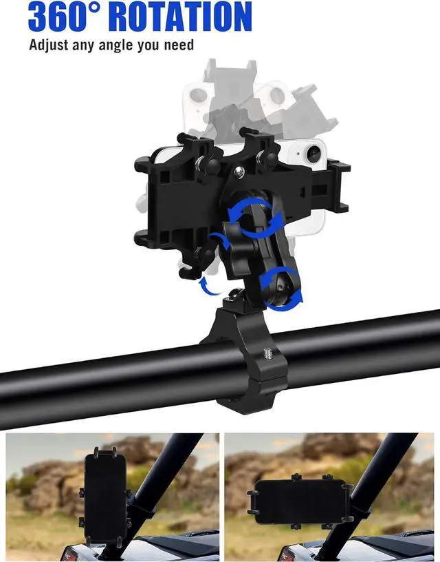 Alt view image 4 of 7 - UTV Phone Holder, Aluminum Alloy Heavy Duty Cell Phone Mount for UTV/SXS,360° Adjustable Mounting Bracket Fits 1.75-2 Roll Cage, 8 Claws Tightly Hold iPhones or 4.7-7.1" Devices
