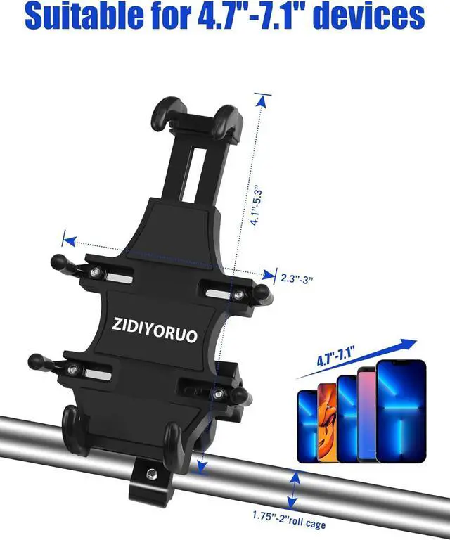 Alt view image 6 of 7 - UTV Phone Holder, Aluminum Alloy Heavy Duty Cell Phone Mount for UTV/SXS,360° Adjustable Mounting Bracket Fits 1.75-2 Roll Cage, 8 Claws Tightly Hold iPhones or 4.7-7.1" Devices