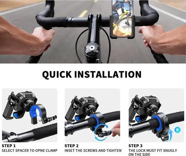 Alt view image 3 of 6 - Bike & Motorcycle Phone Mount - Unobstructed Camera View Bicycle Handlebar Phone Clamp - Silicone-Wrapped Scooter Holder for 4.7''-7'' iPhone, Samsung, and Smartphones