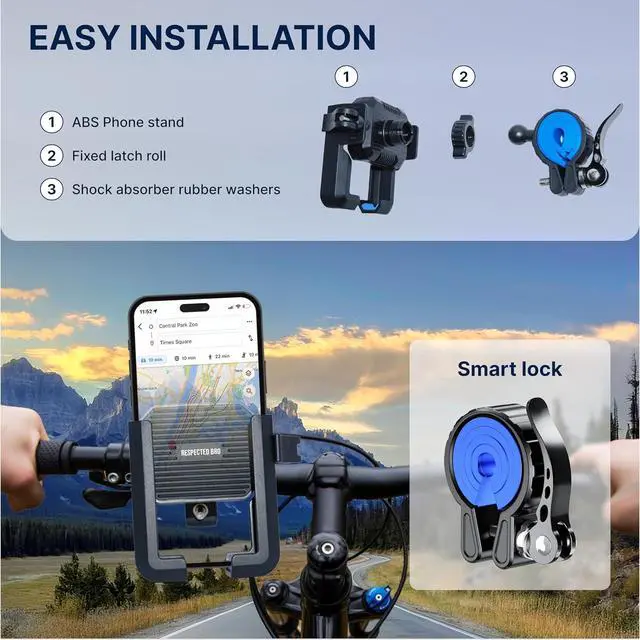 Alt view image 6 of 6 - Bike & Motorcycle Phone Mount - Unobstructed Camera View Bicycle Handlebar Phone Clamp - Silicone-Wrapped Scooter Holder for 4.7''-7'' iPhone, Samsung, and Smartphones