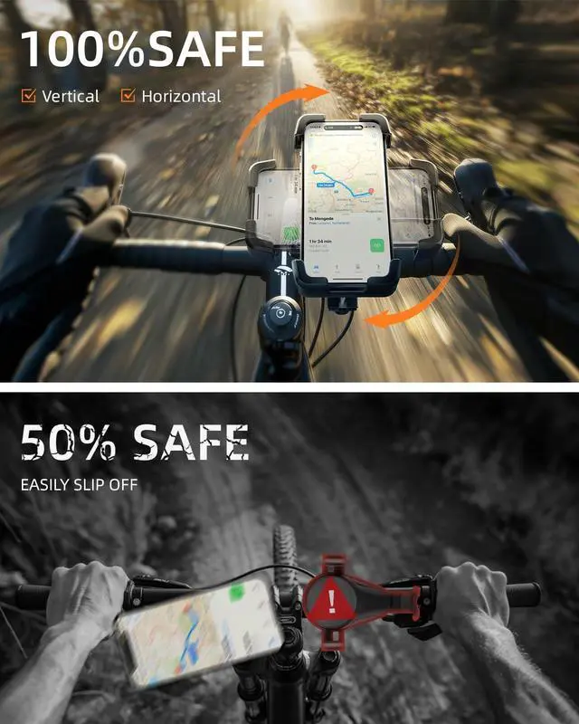 Alt view image 4 of 6 - Motorcycle Phone Mount, Bike Phone Holder, [2025 Upgrade] One Hand Operation Scooter Phone Holder, ATV Phone Mount, for iPhone,Bicycle Handlebar Accessories for 4.7-7.0 inch Smartphones