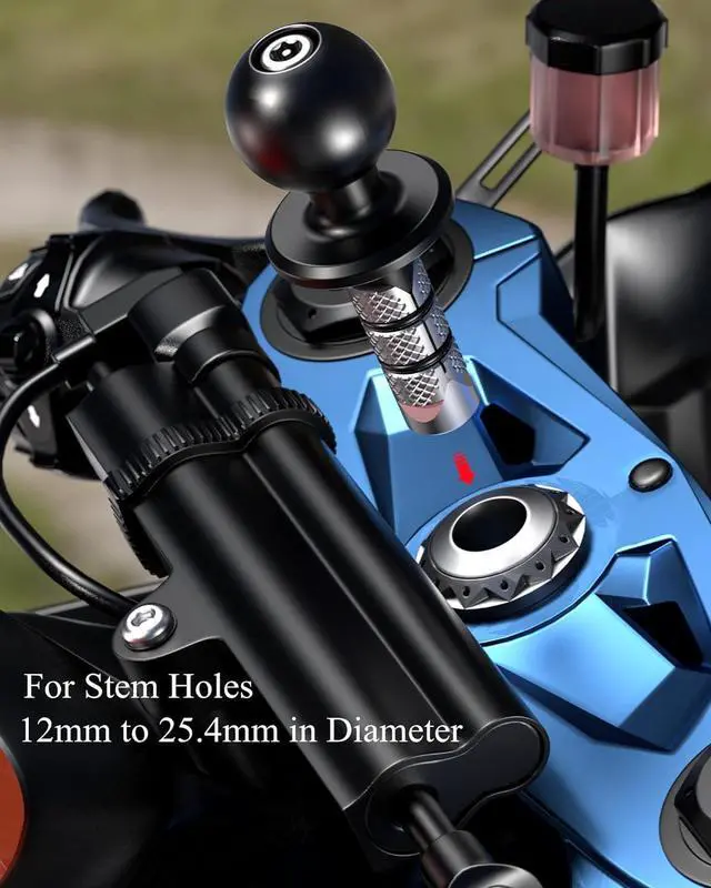 Alt view image 2 of 7 - BRCOVAN Metal Motorcycle Fork Stem Mount Base with 1'' TPU Ball for Stem Holes 12mm to 25.4mm in Diameter, Compatible with RAM Mounts B Size 1 Inch Ball Double Socket Arm