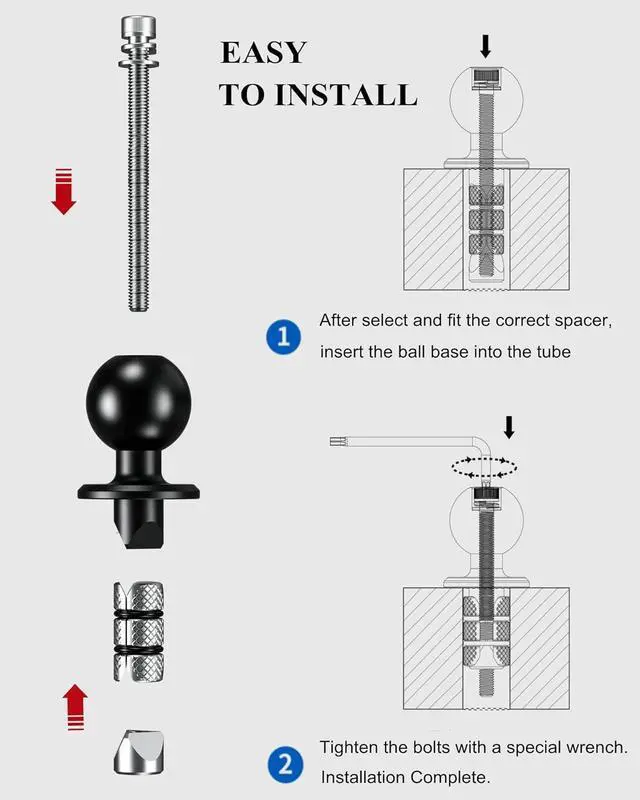 Alt view image 5 of 7 - BRCOVAN Metal Motorcycle Fork Stem Mount Base with 1'' TPU Ball for Stem Holes 12mm to 25.4mm in Diameter, Compatible with RAM Mounts B Size 1 Inch Ball Double Socket Arm