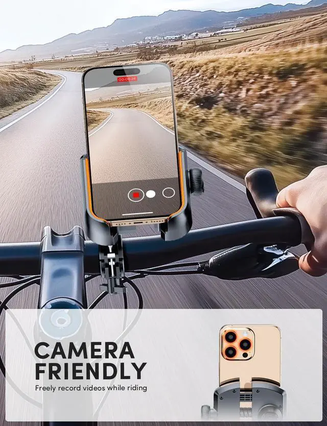 Alt view image 2 of 7 - Phone Holder for Bike Handlebar, Motorcycle Mounts for Smartphone [Camera Friendly] Electric Bicycle Scooter Phone Clip Rotatable ebike Stand Clamp Compatible with iPhone Samsung Galaxy