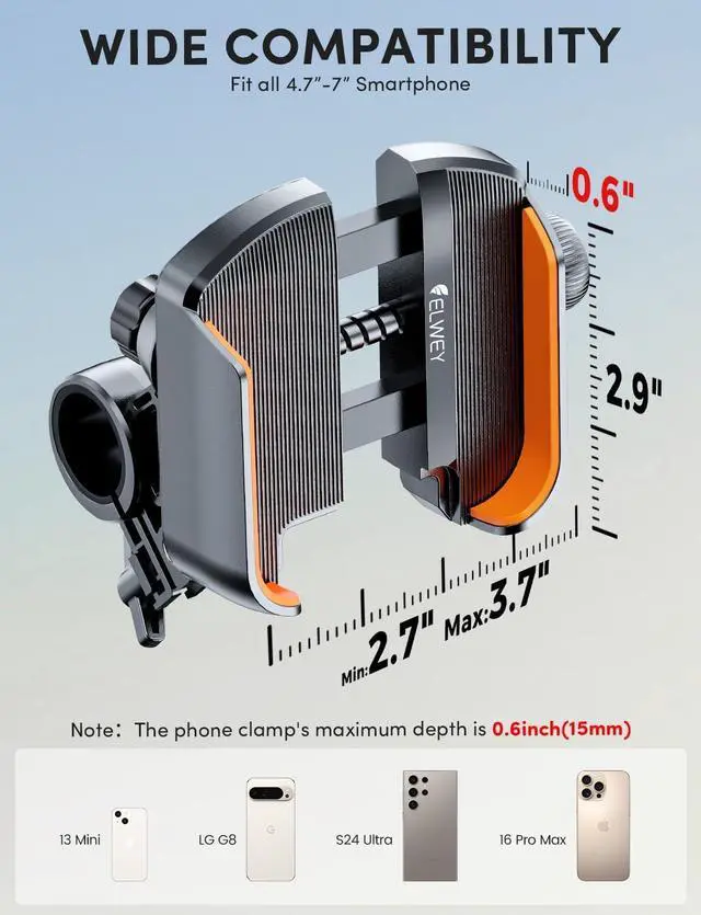 Alt view image 5 of 7 - Phone Holder for Bike Handlebar, Motorcycle Mounts for Smartphone [Camera Friendly] Electric Bicycle Scooter Phone Clip Rotatable ebike Stand Clamp Compatible with iPhone Samsung Galaxy