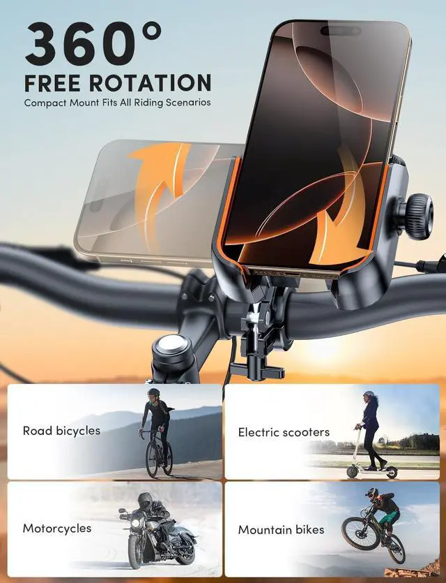Alt view image 7 of 7 - Phone Holder for Bike Handlebar, Motorcycle Mounts for Smartphone [Camera Friendly] Electric Bicycle Scooter Phone Clip Rotatable ebike Stand Clamp Compatible with iPhone Samsung Galaxy