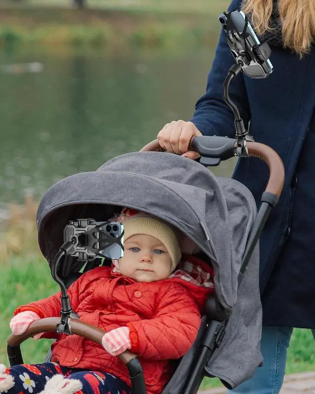 Alt view image 2 of 6 - Gooseneck Stroller Phone Holder, Cell Phone Mount Pole Clamp for Baby Stroller, Shopping Cart, wheelchair, One Hand Operation Phone Clip, for iPhone 16 15 Pro Max 14 13 12 11, Android, All Smartphones