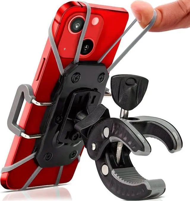 Main image of Bike & Motorcycle Phone Mount - For iPhone 14 (13, Xr, SE, Max/Plus), Galaxy S22 or any Cell Phone - Universal ATV, Mountain & Road Bicycle Handlebar Holder. +100 to Safeness & Comfort