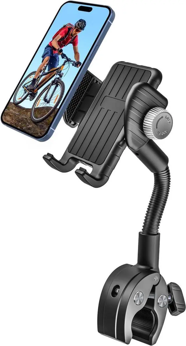 Main image of woleyi Gooseneck Phone Holder for Bike - Motorcycle Phone Mount, 360° Rotatable Adjustable Cell Phone Handlebar Clamp, Scooter Phone Clip, Compatible with 4.7-6.9 iPhone 16 15 14 13 12 11 X 8 Pro Max
