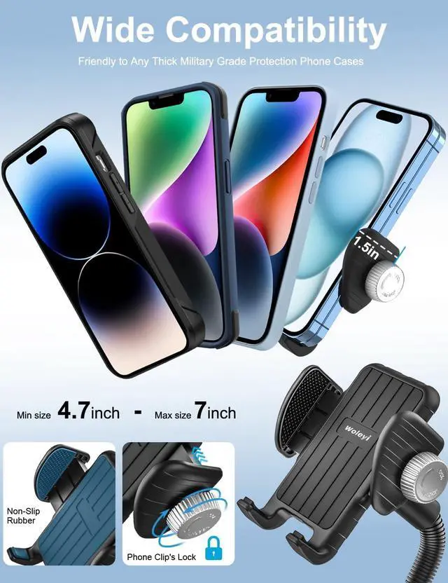 Alt view image 7 of 7 - Gooseneck Phone Holder for Wheelchair, Stroller, Golf Cart, Boat, Mic Stand, Indoor Cycling Bike, Gym Bicycle Handlebar Clamp, Compatible with iPhone 16 Pro Max/15/14/13/12, Android and All Smartphone