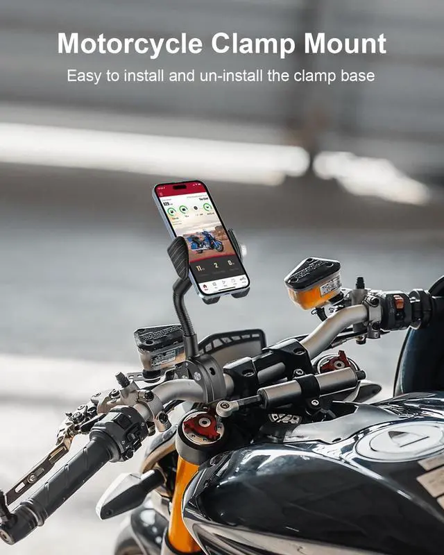 Alt view image 4 of 7 - woleyi Gooseneck Phone Holder for Bike - Motorcycle Phone Mount, 360° Rotatable Adjustable Cell Phone Handlebar Clamp, Scooter Phone Clip, Compatible with 4.7-6.9 iPhone 16 15 14 13 12 11 X 8 Pro Max