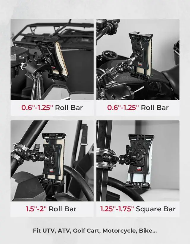 Alt view image 6 of 7 - KEMIMOTO UTV Phone Mount ATV Holder, Fit 4.7"-13" Phone & Tablet, 360° Adjustable Heavy Duty, Compatible with Can-Am Maverick X3 Outlander Polaris RZR Sportsman Kawasaki Talon Viking