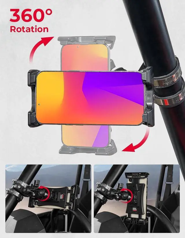 Alt view image 7 of 7 - KEMIMOTO UTV Phone Mount ATV Holder, Fit 4.7"-13" Phone & Tablet, 360° Adjustable Heavy Duty, Compatible with Can-Am Maverick X3 Outlander Polaris RZR Sportsman Kawasaki Talon Viking