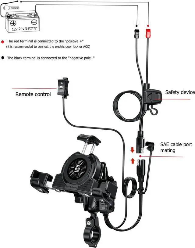 Alt view image 2 of 7 - Kewig Motorcycle Phone Mount with Qi 15W Wireless Charger & USB C 36W Fast Charging Port, No Block Camera, Anti-Theft Phone Holder Handblebar with Vibration Dampener Fit for 5.4-7.2" Phones