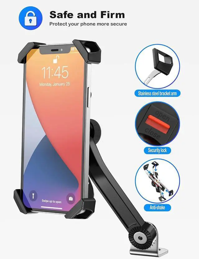 Alt view image 2 of 7 - Motorcycle Phone Mount, Auto Shrink Metal Phone Mount for 4.0-7.0 Inch Smartphone for Motorcycle Rear View Mirror with 360° Rotatabe