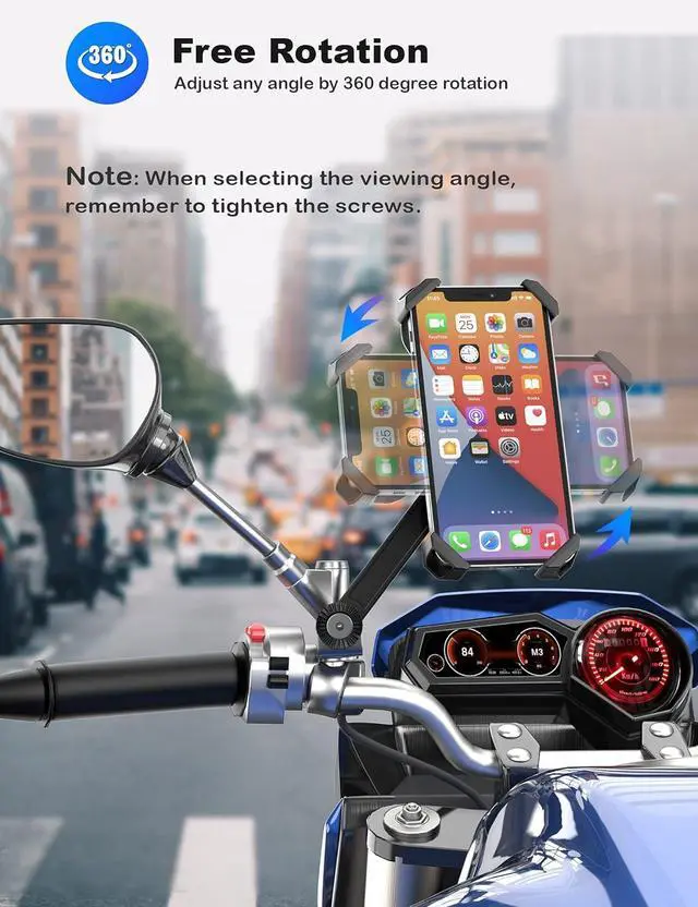 Alt view image 6 of 7 - Motorcycle Phone Mount, Auto Shrink Metal Phone Mount for 4.0-7.0 Inch Smartphone for Motorcycle Rear View Mirror with 360° Rotatabe