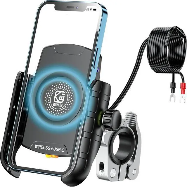 Main image of Kewig Motorcycle Phone Mount with Wireless 15W & USB C 20W Dual Charger, Anti Vibration Motorcycle Phone Holder with Aluminum Alloy Handlebar Mount Base Fit for 4'' - 7.9'' Cellphones