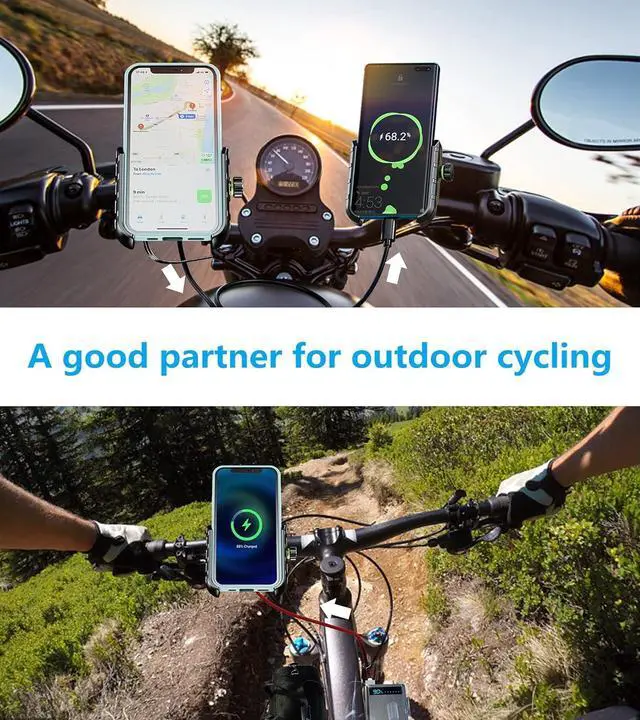 Alt view image 6 of 7 - Kewig Motorcycle Phone Mount with Wireless 15W & USB C 20W Dual Charger, Anti Vibration Motorcycle Phone Holder with Aluminum Alloy Handlebar Mount Base Fit for 4'' - 7.9'' Cellphones