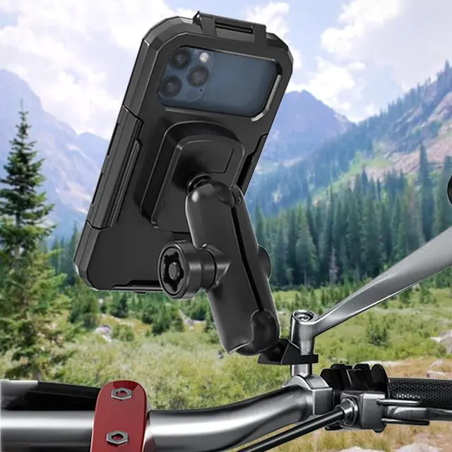 Alt view image 6 of 7 - iMESTOU Waterproof Rearview Mirror Phone Mount, Motorcycle 1" Ball Phone Holder with Anti-Theft Double Socket Arm &Aluminum Ball Base 360° Rotation Fits for 3.5"-6.1" Cellphones (Size S)