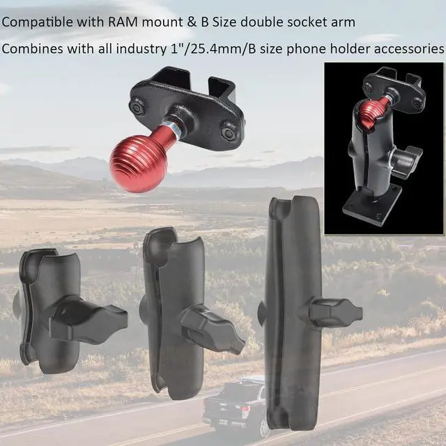 Alt view image 2 of 7 - HYS Handheld Radio/Mic Hanger with Belt Clip/Round Knob Holder with 1" (25mm) Ball Head Adapter Compatible with RAM mounts B Size Double Socket Arm & Bike Motorcycle Ham Radio Mount
