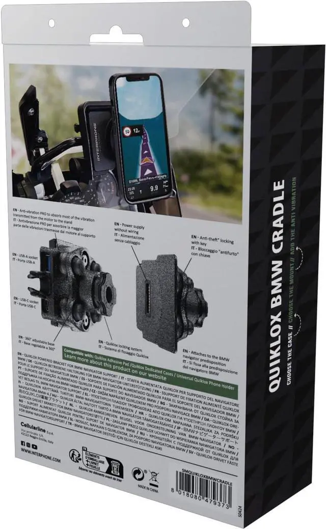 Alt view image 7 of 7 - Interphone - QUIKLOX Support Compatible with BMW Navigator Mount - Integrated Anti-Vibration, 2 USB Sockets (A and C) - Waterproof IP66 - Compatible with QUIKLOX Cases - Modular System