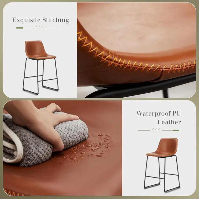 Alt view image 5 of 7 - DUMOS 26 Inch Counter Height Bar Stools Set of 4, Modern Faux Leather High Barstools with Back and Metal Leg, Bar Chairs for Kitchen lsland, Brown