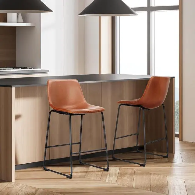 Alt view image 7 of 7 - DUMOS 26 Inch Counter Height Bar Stools Set of 4, Modern Faux Leather High Barstools with Back and Metal Leg, Bar Chairs for Kitchen lsland, Brown
