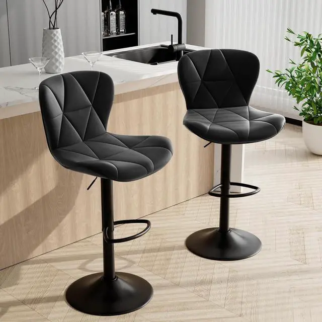 Main image of Bar Stools Set of 2,Adjustable Swivel Barstools, Faux Leather Bar Chairs,Upholstered Counter Height with High Backrest for Kitchen Island, Black