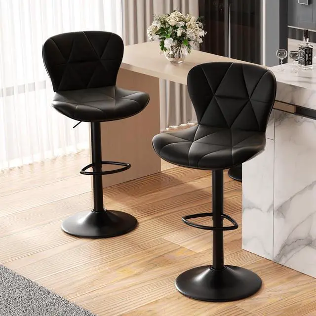 Main image of Modern Bar Stools Set of 2, Adjustable Faux Leather Upholstered Swivel Bar Stools, Counter Height Bar Chairs with Back for Kitchen Island, Black