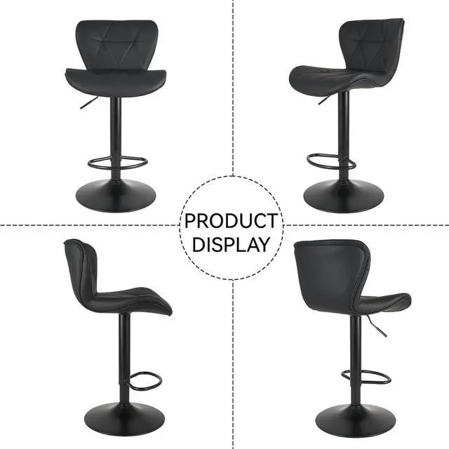 Alt view image 5 of 7 - Modern Bar Stools Set of 2, Adjustable Faux Leather Upholstered Swivel Bar Stools, Counter Height Bar Chairs with Back for Kitchen Island, Black