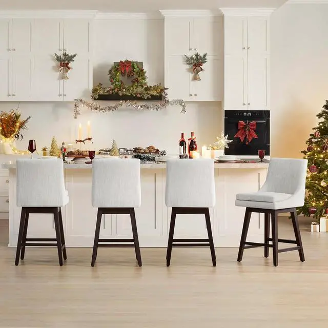 Alt view image 2 of 7 - CHITA Bar Stools Set of 2, Counter Height Swivel Barstools, FSC Certified Morden Upholstered Fabric Counter Chairs with Back Support, 26.8" H Seat Height, Fabric in Ivory