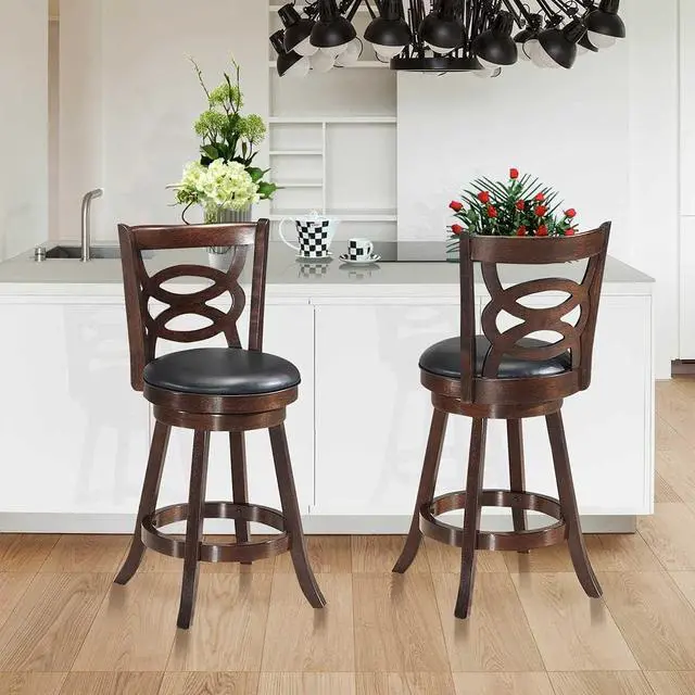 Main image of ERGOMASTER Swivel Bar-Stools Set of 2 Brown Counter Height Barstool 24 Inch Seat Bar Chair