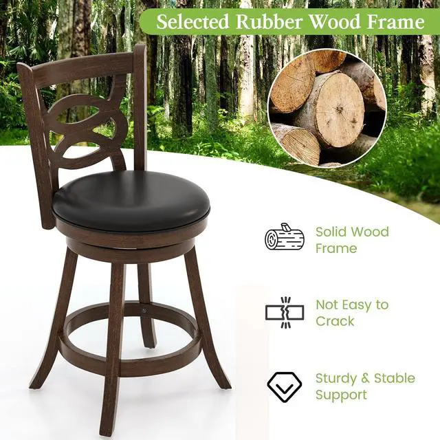 Alt view image 3 of 7 - ERGOMASTER Swivel Bar-Stools Set of 2 Brown Counter Height Barstool 24 Inch Seat Bar Chair