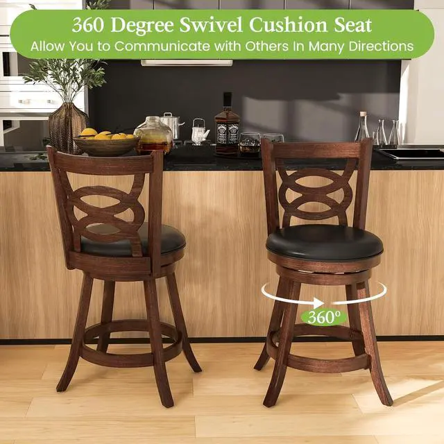 Alt view image 6 of 7 - ERGOMASTER Swivel Bar-Stools Set of 2 Brown Counter Height Barstool 24 Inch Seat Bar Chair