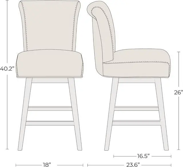 Alt view image 3 of 7 - CHITA 26 Inch Counter Height Swivel Bar Stools Set of 2, FSC Certified Modern Upholstered Faux Leather Swivel Barstool Chair with Back, Creamy Grey