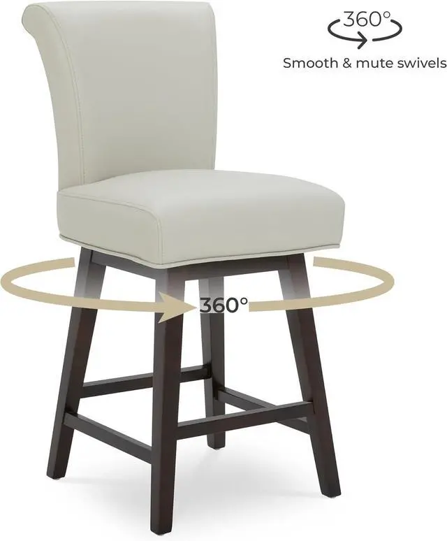 Alt view image 5 of 7 - CHITA 26 Inch Counter Height Swivel Bar Stools Set of 2, FSC Certified Modern Upholstered Faux Leather Swivel Barstool Chair with Back, Creamy Grey