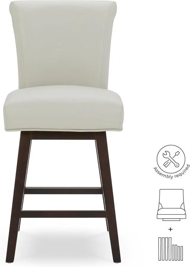 Alt view image 6 of 7 - CHITA 26 Inch Counter Height Swivel Bar Stools Set of 2, FSC Certified Modern Upholstered Faux Leather Swivel Barstool Chair with Back, Creamy Grey