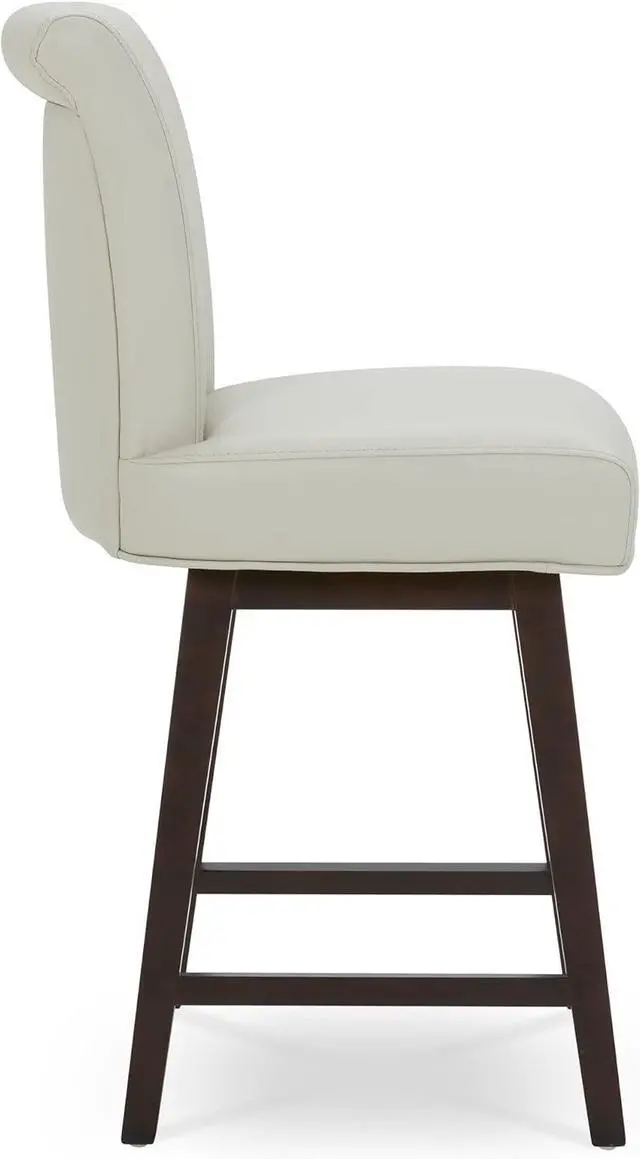 Alt view image 7 of 7 - CHITA 26 Inch Counter Height Swivel Bar Stools Set of 2, FSC Certified Modern Upholstered Faux Leather Swivel Barstool Chair with Back, Creamy Grey