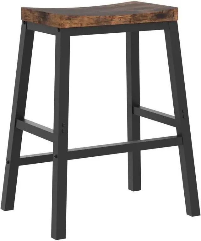 Alt view image 4 of 7 - HOOBRO Bar Stools, Set of 2 Bar Chairs, 23.6 Inch Saddle Stools, Kitchen Counter Stools with Footrests, Industrial Stools for Dining Room, Kitchen, Counter, Bar, Rustic Brown and Black BF02MD01