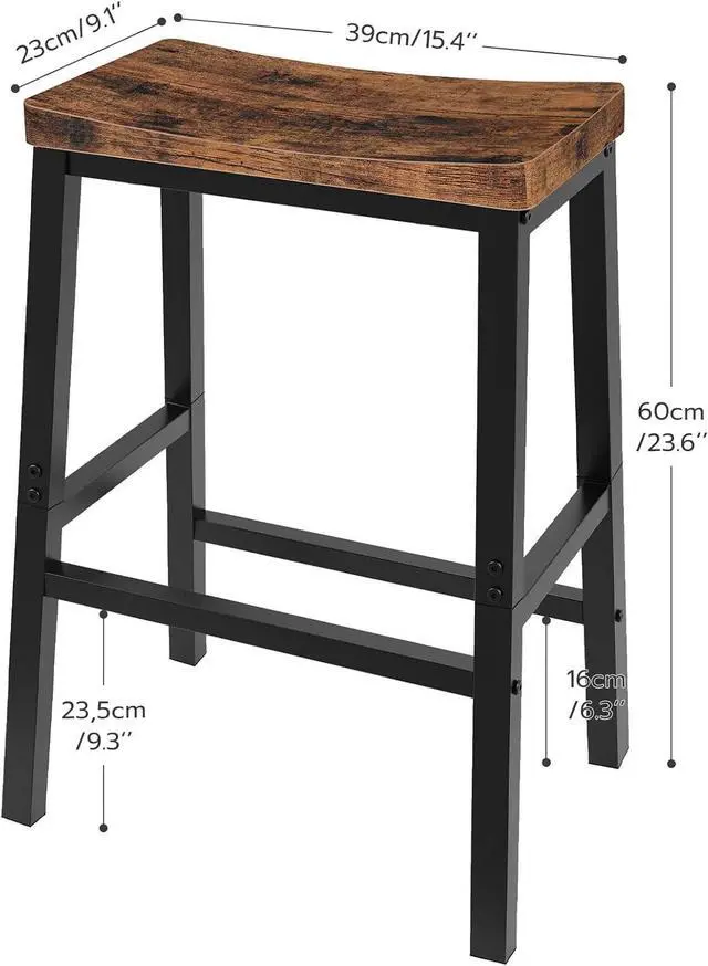 Alt view image 5 of 7 - HOOBRO Bar Stools, Set of 2 Bar Chairs, 23.6 Inch Saddle Stools, Kitchen Counter Stools with Footrests, Industrial Stools for Dining Room, Kitchen, Counter, Bar, Rustic Brown and Black BF02MD01