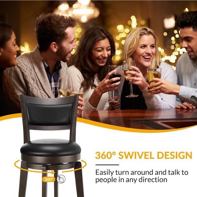 Alt view image 4 of 7 - PrimeZone Swivel Bar Stools Set of 4, 30 Inch Bar Height Barstools, Black Faux Leather Bar Stool with High Backrest & Solid Wood Legs & Wrap-Around Footrest, Counter Stools for Kitchen Island, Pub