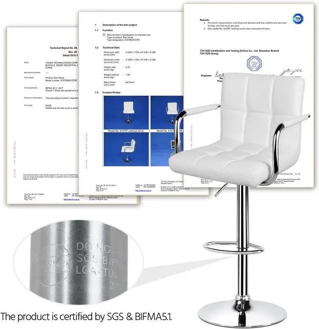 Alt view image 7 of 7 - Yaheetech Bar Stools Set of 2, PU Leather Adjustable Swivel Barstools, Hydraulic Kitchen Counter Height Bar Chairs with Armrest and Back for Bar, Kitchen, Dining Room, White