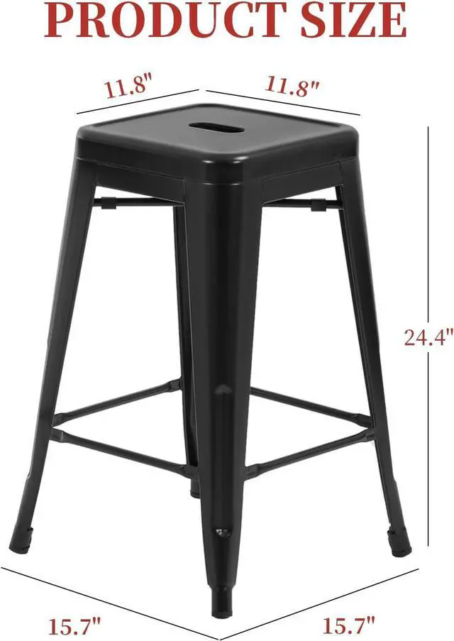 Alt view image 3 of 7 - FDW Metal Bar Stools Set of 4 Counter Height Barstool 24 Inches Industrial Bar Chairs Patio Stool Stackable Backless Stool Indoor Outdoor Metal Kitchen Stools Bar Chairs