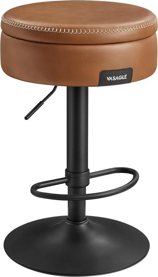 Main image of VASAGLE EKHO Collection - 360° Swivel Bar Stool, Height Adjustable Barstool with Storage, Synthetic Leather with Stitching, Mid-Century Modern, Kitchen Bar, Easy Assembly, Caramel Brown
