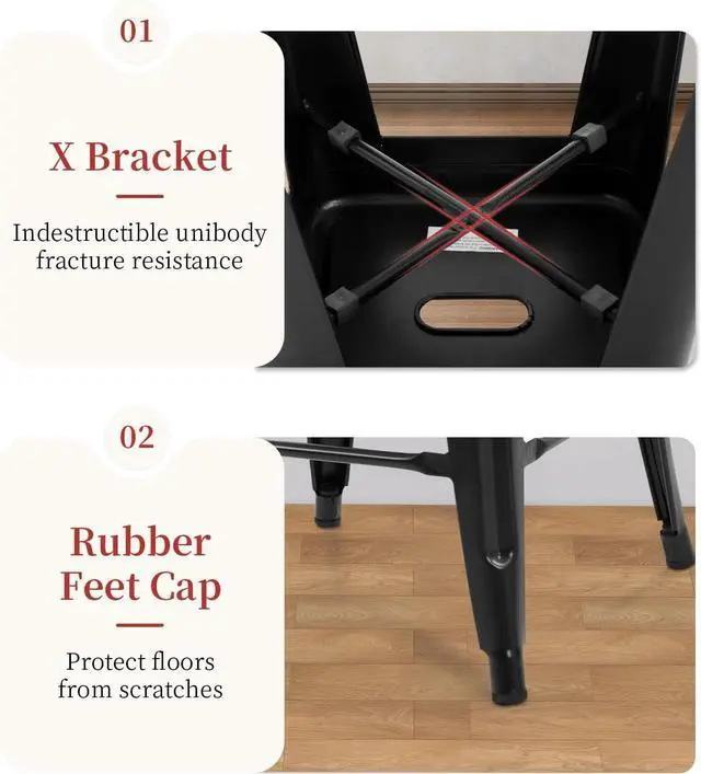 Alt view image 7 of 7 - FDW Metal Bar Stools Set of 4 Counter Height Barstool 24 Inches Industrial Bar Chairs Patio Stool Stackable Backless Stool Indoor Outdoor Metal Kitchen Stools Bar Chairs