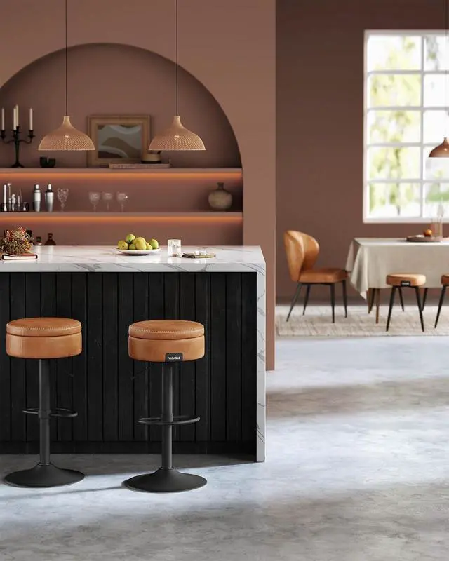 Alt view image 6 of 6 - VASAGLE EKHO Collection - 360° Swivel Bar Stool, Height Adjustable Barstool with Storage, Synthetic Leather with Stitching, Mid-Century Modern, Kitchen Bar, Easy Assembly, Caramel Brown
