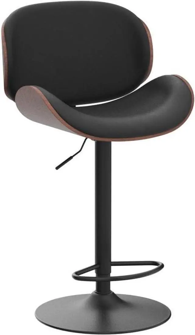 Alt view image 4 of 7 - Bar Stools Set of 2, Adjustable Swivel Leather Bar Stools for Kitchen Island, Mid Century Modern Counter Height Bar Chairs Barstools with Back & Footrest (Black)