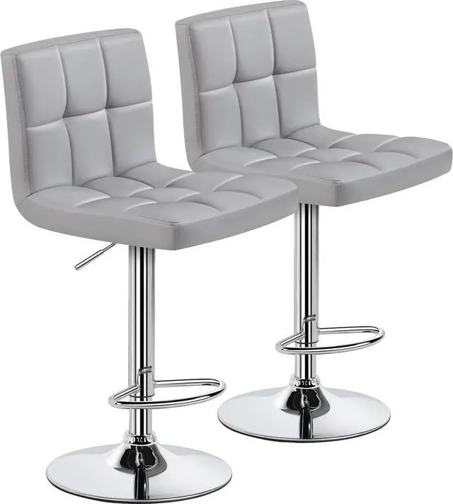 Main image of Yaheetech Bar Stools Set of 2, PU Leather Adjustable Barstools, Modern Counter Stools with Back and Footrest, Counter Height Barstools for Bar, Kitchen, Dining Room, Light Gray