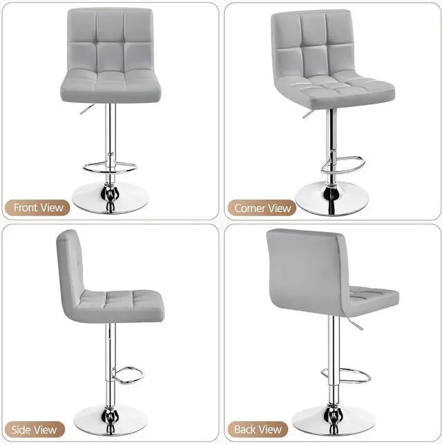 Alt view image 7 of 7 - Yaheetech Bar Stools Set of 2, PU Leather Adjustable Barstools, Modern Counter Stools with Back and Footrest, Counter Height Barstools for Bar, Kitchen, Dining Room, Light Gray