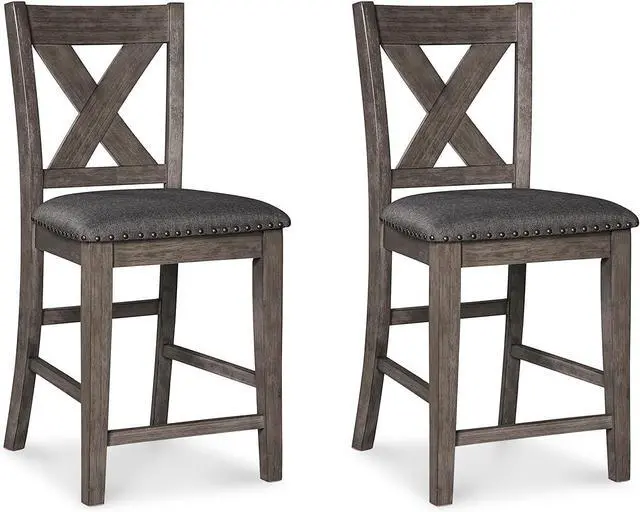 Main image of Signature Design by Ashley Caitbrook Rustic 24.63" Counter Height Upholstered Barstool, Set of 2, Gray